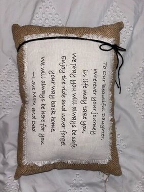 inspirational “to our daughter” burlap pillow